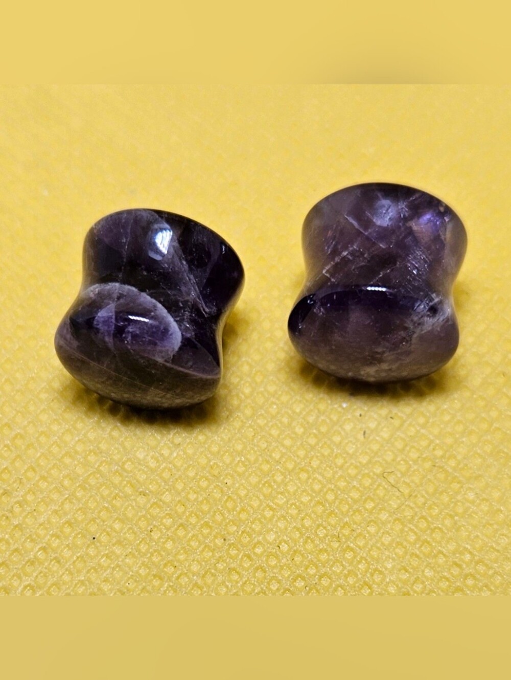 Pair Ear Gauges Saddle Plugs 1/2" - 12mm Double Flared Amethyst Stone